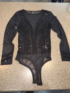 Windsor Black Beaded Mesh Bodysuit